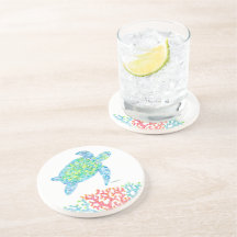 Colorful Sea Turtle Sandstone Coaster