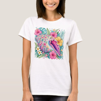 COLORFUL SEA TURTLE WITH PRETTY TROPICAL FLOWERS T-Shirt
