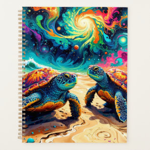 Colorful Sea Turtles Under a Cosmic Sky Planner