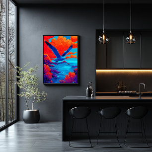 Colorful Seagull Flight Over Vibrant Coast Poster