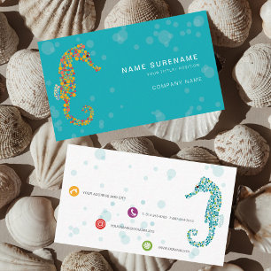 Colorful Seahorse Dots Abstract Illustration Art Business Card