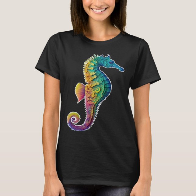 Colorful seahorse  Underwater  Diving  Aquarists T-Shirt (Front)