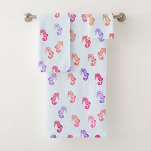 Colorful Seahorses Pattern Bath Towel Set