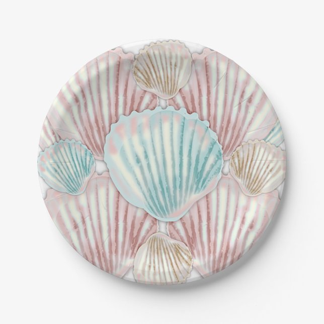 Colorful Seashell Cluster Paper Plate (Front)