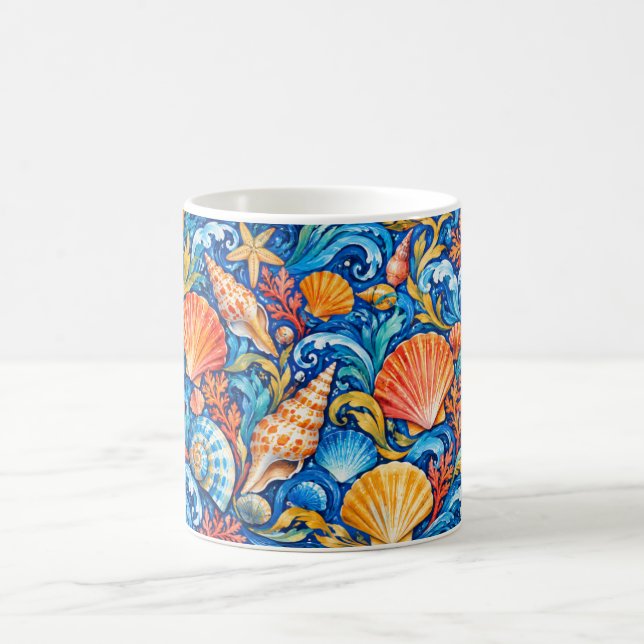 Colorful Seashell Wave Coastal Pattern Mug (Center)