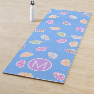 Colorful Seashells Pattern Light Blue Monogram Yoga Mat