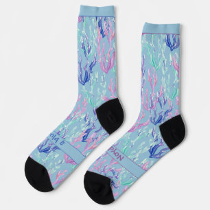 Colorful Seaweed, Text on Blue Socks