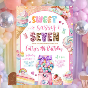 Colorful Sequin Pastel Candies 7th Birthday Invita Invitation