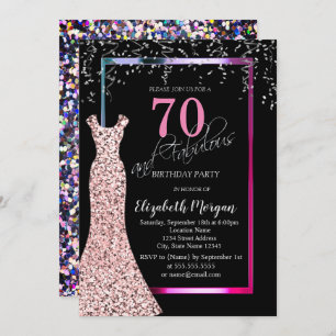 Colorful Sequins Rose Gold Dress 70th Birthday Invitation