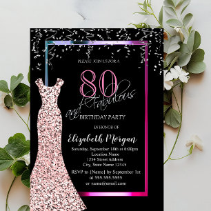 Colorful Sequins Rose Gold Dress 80th Birthday Invitation