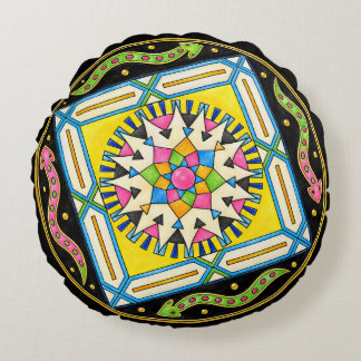 Colorful Serpent Mandala – Hand Drawn Runde Kissen Round Cushion