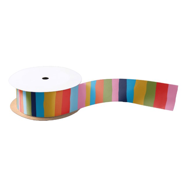 Colorful Serrate Stripes Painted Boho Pattern Satin Ribbon (Spool)