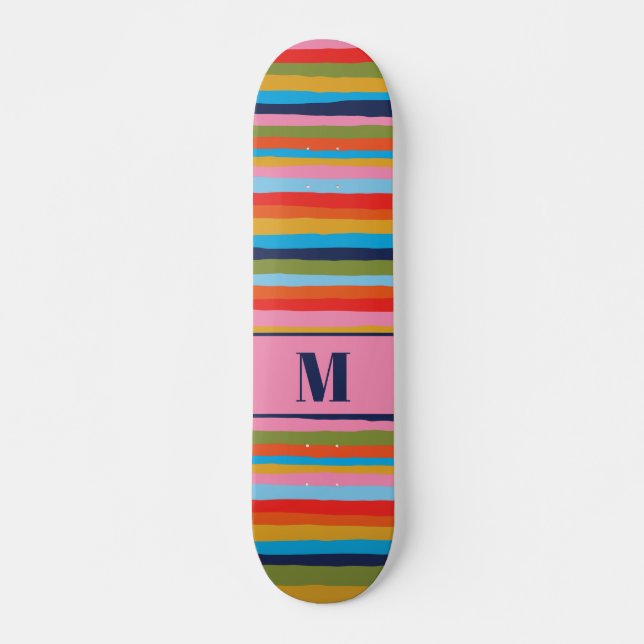 Colorful Serrate Stripes Pattern with Initial Skateboard (Front)