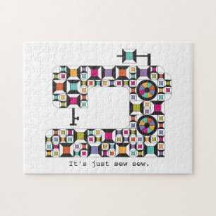 Colorful Sewing Machine Quilt Pattern Jigsaw Puzzle