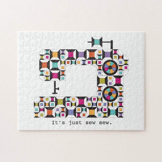 Colorful Sewing Machine Quilt Pattern Jigsaw Puzzle (Horizontal)