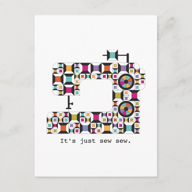 Colorful Sewing Machine Quilt Pattern Postcard (Front)