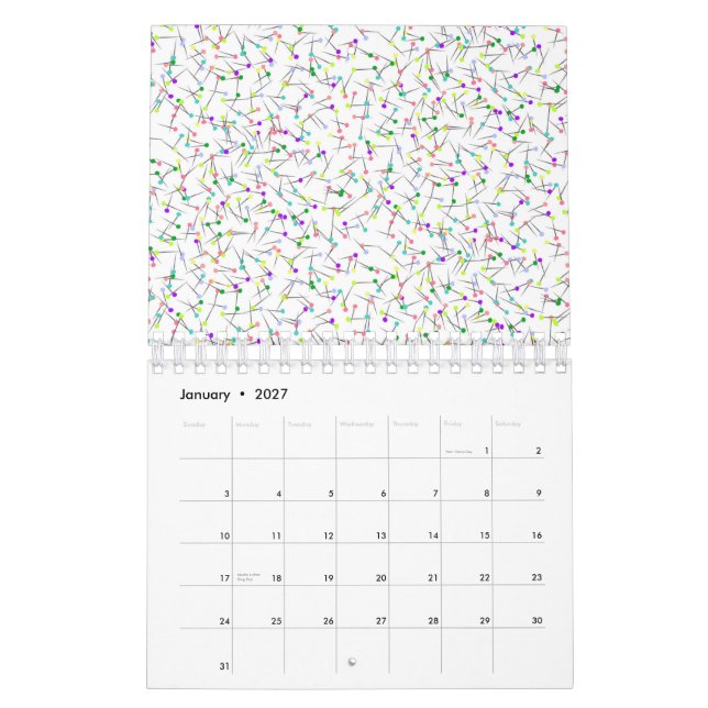 Colorful Sewing Pins White Dressmaker Seamstress Calendar (Jan 2027)