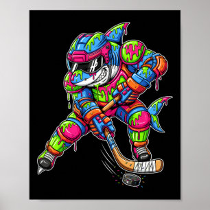 Colorful Shark Hockey Ice Cream Drip Player Poster