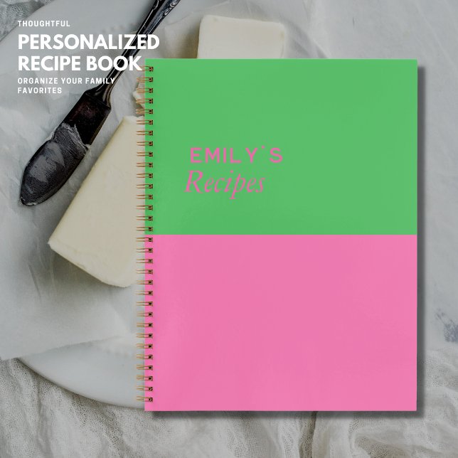 Colorful Simple Minimalist Pink and Green Recipe Notebook (Creator Uploaded)