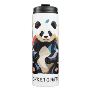 Colorful Sitting Panda Bear Matisse Inspired Name Thermal Tumbler