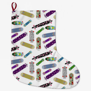 Colorful Skateboard Pattern Large Christmas Stocking
