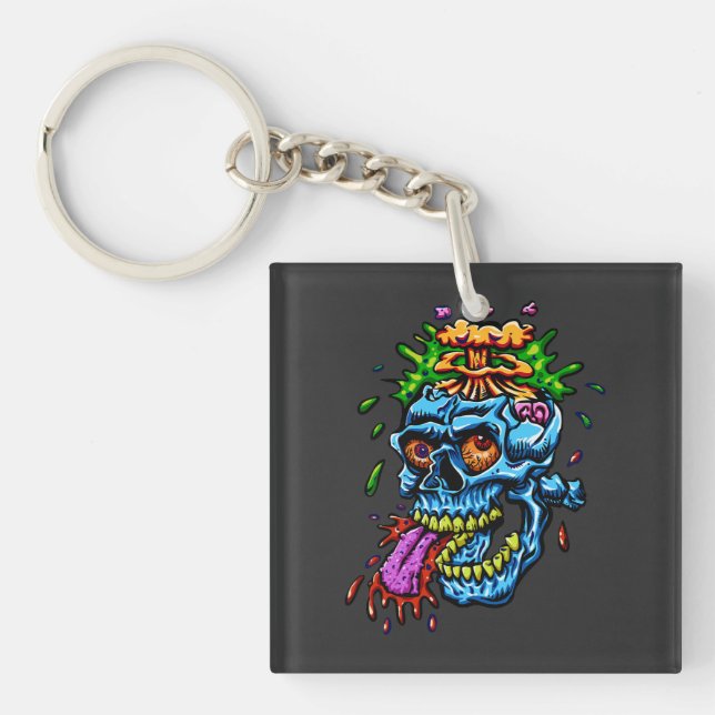 Colorful Skull Explosion Key Ring (Front)