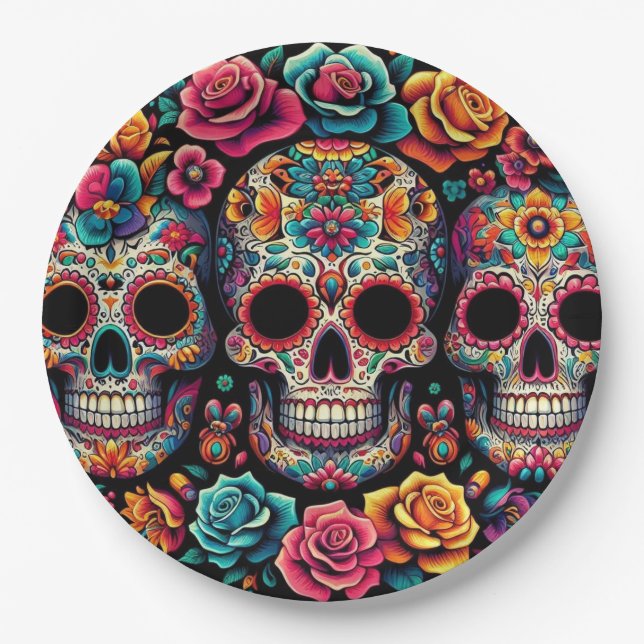 Colorful skull paper plates! plate (Front)