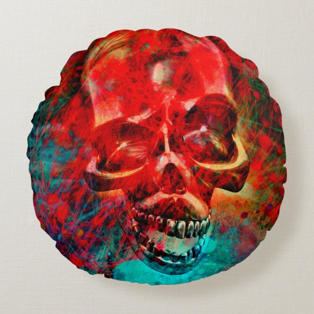 Colorful skull round cushion (Front)