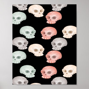 colorful skulls on black poster
