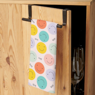 Colorful Smiling Happy Face Pattern Tea Towel
