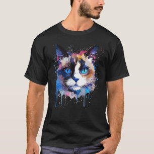 Colorful Snowshoe Cat Face Splash Art T-Shirt