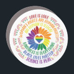 Colorful Social Justice Flower Word Art   Car Magnet<br><div class="desc">Colorful word art design gives a shout out to a variety of social justice movements including Black Lives Matter,  Science is Real,  Love is Love,  Women's Rights are Human Rights,  and more. Center of graphic is rainbow flower and heart.</div>