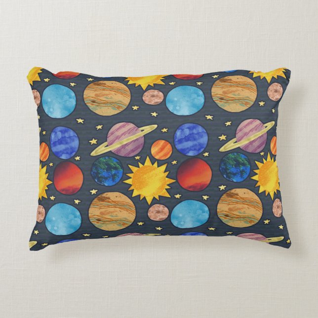 Colorful Solar System Decorative Cushion (Front)