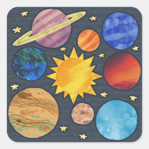 Colorful Solar System Square Sticker
