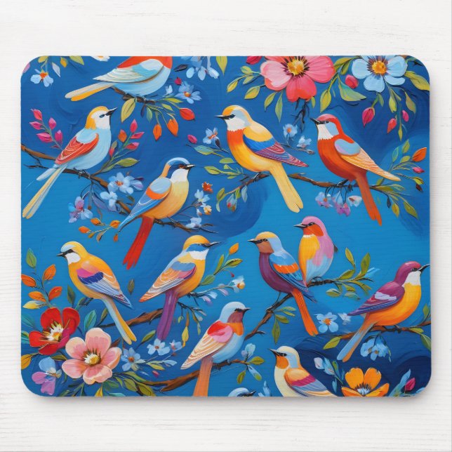 Colorful songbirds illustration mouse pad (Front)