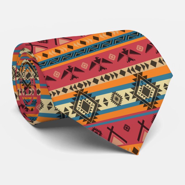 Colorful Southwestern Native American Pattern Tie (Rolled)
