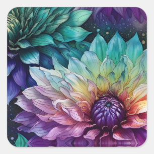 Colorful Space Dahlia Flower Square Sticker