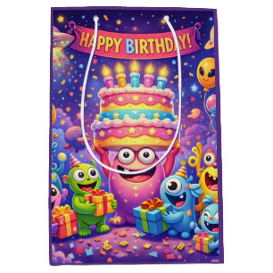 Colorful Space Monster Birthday Party with UFO Medium Gift Bag