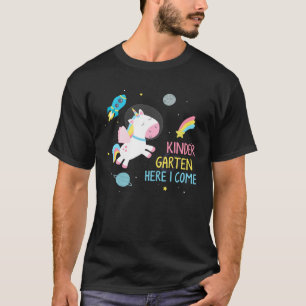 Colorful Space Unicorn Rainbow Kindergarten Here I T-Shirt