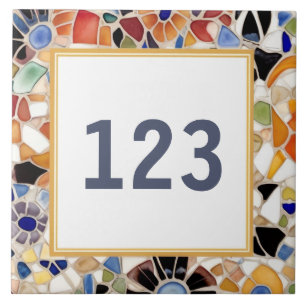 Colorful Spanish Mosaic House Door Number Sign Tile