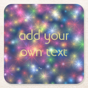 Colorful Sparkles Twinkling Stars Galaxy Custom Square Paper Coaster