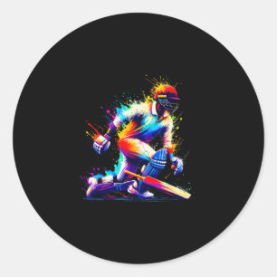 Colorful Splash Art Cricketer Tsman Cricket Bowler Classic Round Sticker