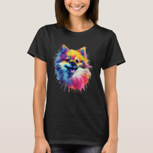 Colorful Splash Art Pomeranian Portrait Pom Puppy  T-Shirt