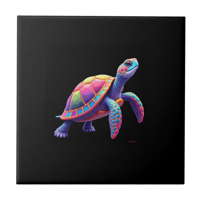 Colorful Splash Eastern Box Turtle (4) Tile (Front)
