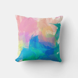 Colorful Splash Paint Strokes Blue Green Peach Cushion