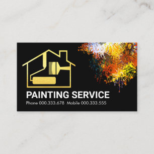 Colorful Splatter Gold Home Brush Painting Business Card