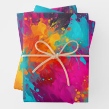 Colorful Splatter Paint Art Wrapping Paper Sheets