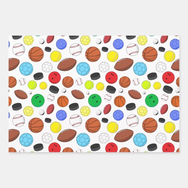 Colorful Sports Balls Random Pattern Wrapping Paper Sheet (Front)