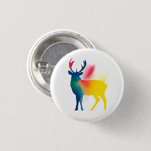 Colorful Spray Paint Deer Silhouette Round Button