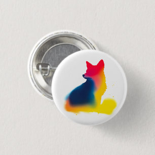 Colorful Spray Paint Fox Silhouette Round Button